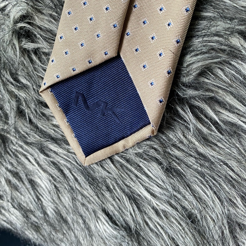 NWT authentic MK Tie Silk Poly tan Blue - Picture 4 of 5
